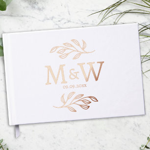 Wedding Couple Monogram Date Elegant Botanical Foil Guest Book