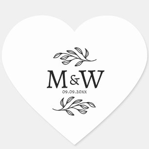 Wedding Couple Monogram Date Elegant Botanical Heart Sticker