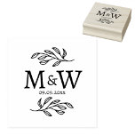 Wedding Couple Monogram Date Elegant Botanical Rubber Stamp<br><div class="desc">Add a touch of class to your wedding with this unique personalized couple monogram initial and wedding date botanical leaves design.  Modern,  minimalist and simple serif font for a sophisticated look. Ideal for your wedding stationery.  Original art by Nic Squirrell.</div>