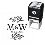 Wedding Couple Monogram Date Elegant Botanical Self-inking Stamp<br><div class="desc">Add a touch of class to your wedding with this unique personalized couple monogram initial and wedding date botanical leaves design.  Modern,  minimalist and simple serif font for a sophisticated look. Ideal for your wedding stationery.  Original art by Nic Squirrell.</div>