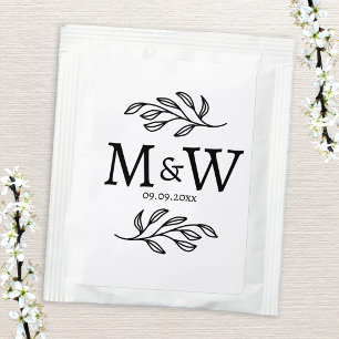 Wedding Couple Monogram Date Elegant Botanical Tea Bag Drink Mix