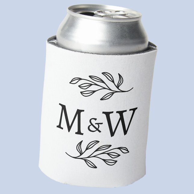 Wedding Couple Monogram Elegant Botanical Can Cooler (Modern wedding couple monogram initials can cooler)