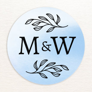 Wedding Couple Monogram Elegant Botanical Classic Round Sticker