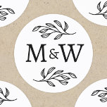 Wedding Couple Monogram Elegant Botanical Classic Round Sticker<br><div class="desc">Add a touch of class to your wedding with this unique personalized couple monogram initial botanical leaves design.  Modern,  minimalist and simple serif font for a sophisticated look. Ideal for your invitation stationery and favor boxes.  Original art by Nic Squirrell.</div>