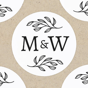 Wedding Couple Monogram Elegant Botanical Classic Round Sticker