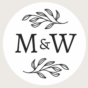 Wedding Couple Monogram Elegant Botanical Classic Round Sticker