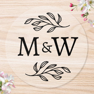 Wedding Couple Monogram Elegant Botanical Clear Classic Round Sticker