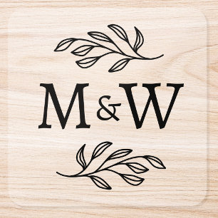 Wedding Couple Monogram Elegant Botanical Clear Square Sticker