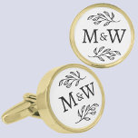 Wedding Couple Monogram Elegant Botanical Cufflinks<br><div class="desc">Add a touch of class to your wedding with this unique personalized couple monogram initial botanical leaves design.  Modern,  minimalist and simple serif font for a sophisticated look. Ideal for the groom to wear on your wedding day.  Original art by Nic Squirrell.</div>
