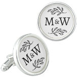 Wedding Couple Monogram Elegant Botanical Cufflinks<br><div class="desc">Add a touch of class to your wedding with this unique personalized couple monogram initial botanical leaves design.  Modern,  minimalist and simple serif font for a sophisticated look. Ideal for the groom to wear on your wedding day.  Original art by Nic Squirrell.</div>