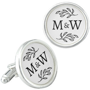 Wedding Couple Monogram Elegant Botanical Cufflinks