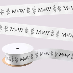 Wedding Couple Monogram Elegant Botanical Leaf Satin Ribbon
