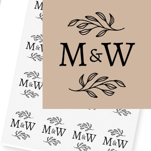 Wedding Couple Monogram Elegant Botanical Leaf Temporary Tattoos