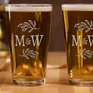 Wedding Couple Monogram Elegant Botanical Pint Glass