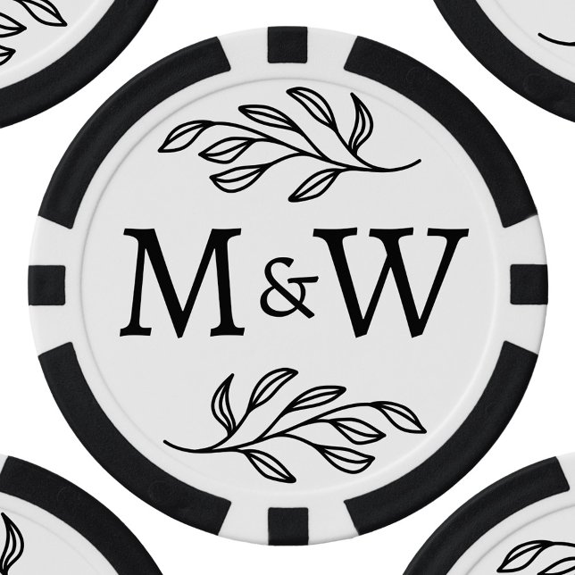 Wedding Couple Monogram Elegant Botanical Poker Chips (Wedding couple monogram initials personalized botanical poker chips)