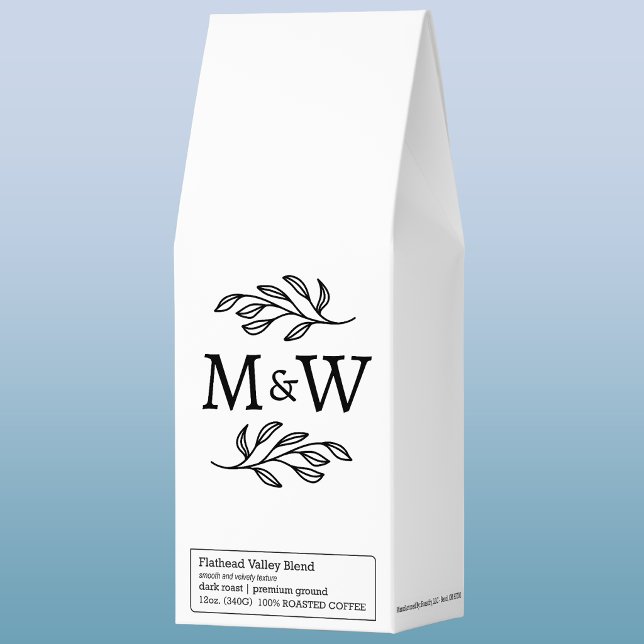 Wedding Couple Monogram Elegant Botanical Roasted Coffee (Wedding couple monogram initials botanical leaf art coffee favor)
