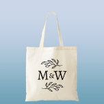 Wedding Couple Monogram Elegant Botanical Tote Bag<br><div class="desc">Add a touch of class to your wedding with this unique personalized couple monogram initial botanical leaves design.  Modern,  minimalist and simple serif font for a sophisticated look. Ideal for adding a unique touch for your guests to your wedding welcome bags and favors.  Original art by Nic Squirrell.</div>
