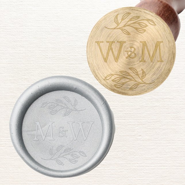 Wedding Couple Monogram Elegant Botanical Wax Seal Stamp (Wedding Couple Monogram Elegant Botanical wax seal stamp)