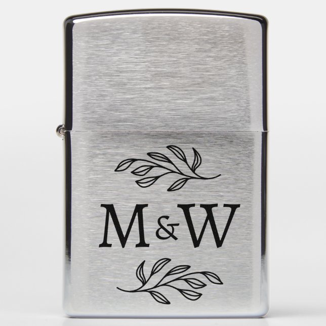 Wedding Couple Monogram Elegant Botanical Zippo Lighter (Front)