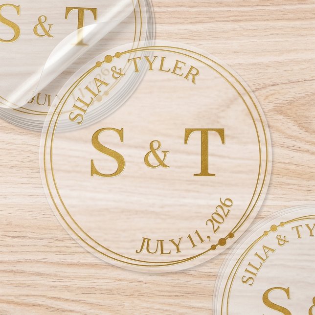 Wedding Couple Monogram Elegant Classic Round Sticker (Creator Uploaded)