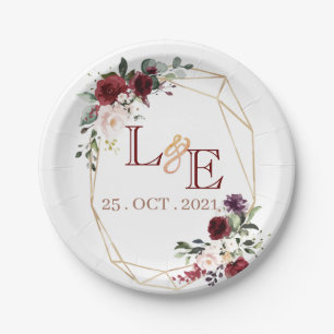 Wedding couple monogram floral paper plates