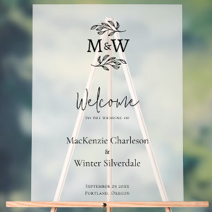 Wedding Couple Monogram Initials Botanical Welcome Acrylic Sign