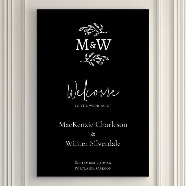 Wedding Couple Monogram Initials Botanical Welcome Poster (Modern minimalist wedding couple monogram initial wedding welcome sign)