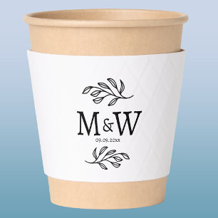 Wedding Couple Monogram Initials Date Botanical Coffee Cup Sleeve
