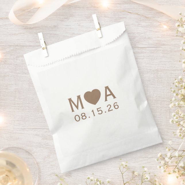 Wedding Couple Monogram Love Heart Favor Bag (Clipped)