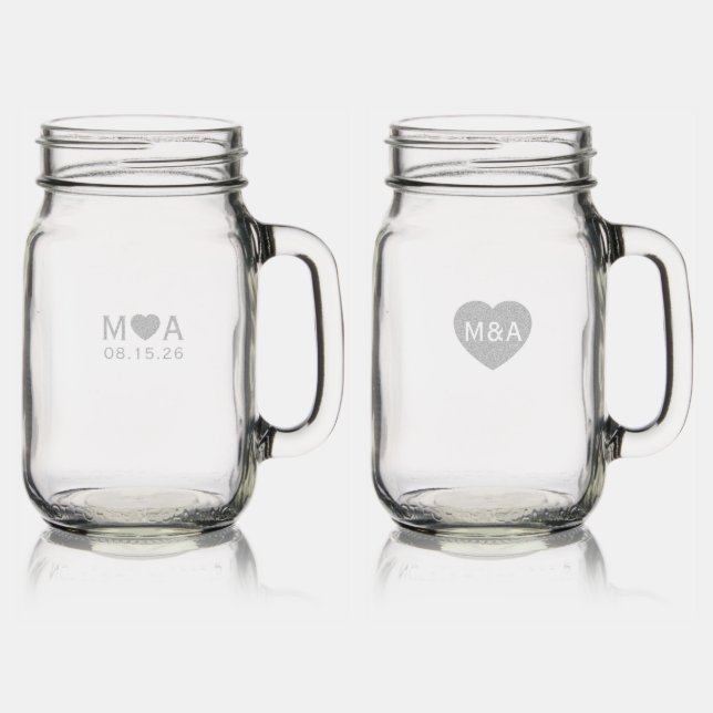 Wedding Couple Monogram Love Heart Glasses (Glassware)
