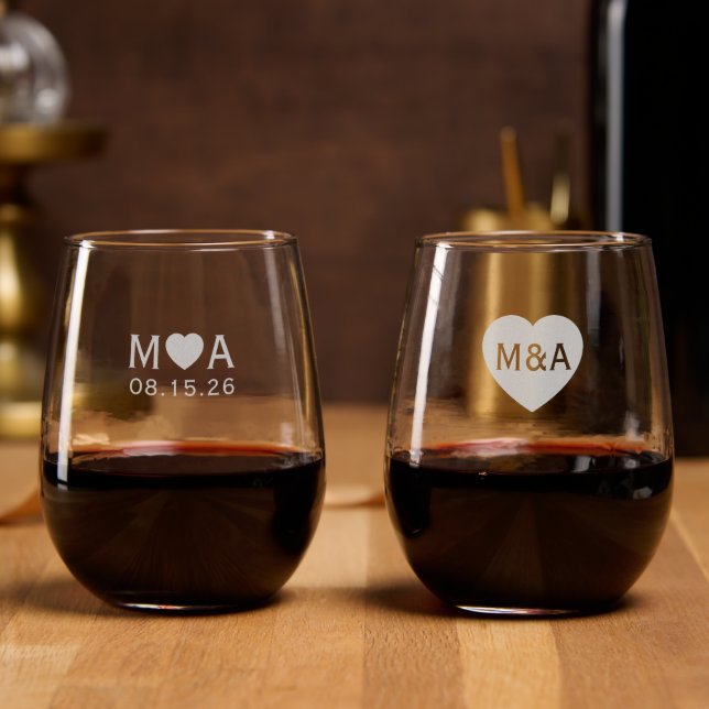 Wedding Couple Monogram Love Heart Glasses (Party)