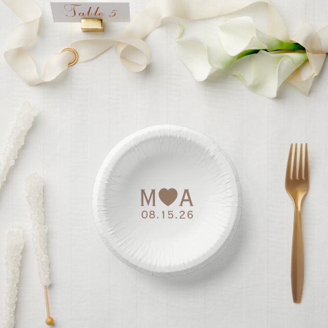 Wedding Couple Monogram Love Heart Paper Bowls (Wedding)