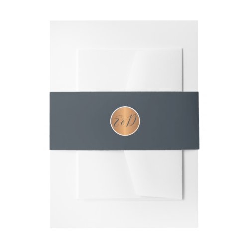 Wedding couple monogram name initials gold navy invitation belly band