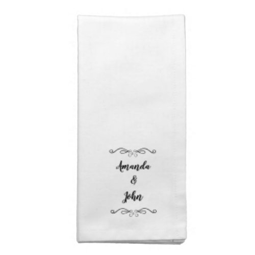 Wedding Couple Monogram Names Modern Black White Cloth Napkin