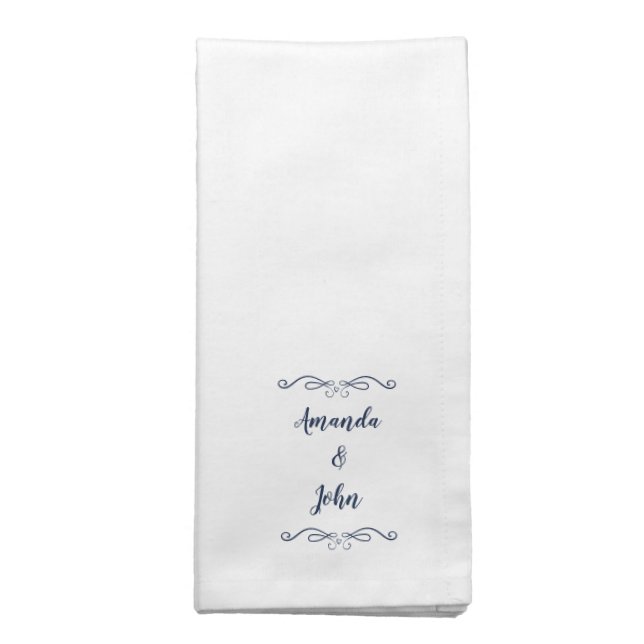 Wedding Couple Monogram Names Modern Blue Dinner Cloth Napkin (Folded)