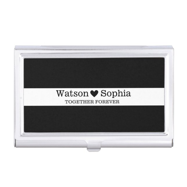 Wedding Couple Name | Black White Business Card Case (Front)
