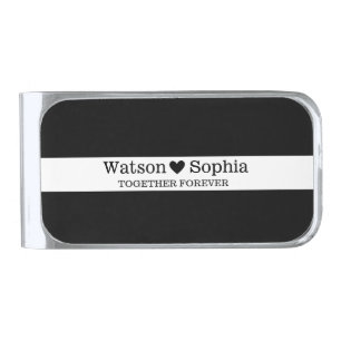 Wedding Couple Name Black White Silver Finish Money Clip