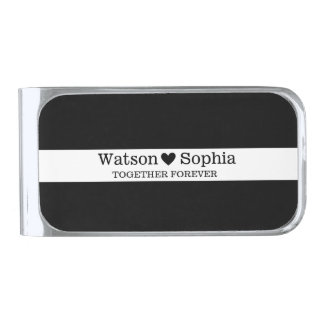 Wedding Couple Name | Black White Silver Finish Money Clip