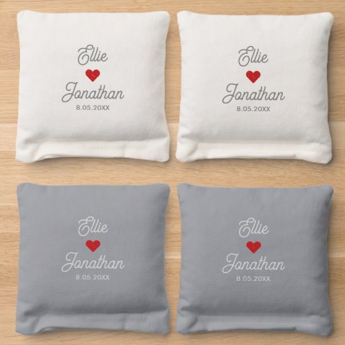 Wedding Couple Name Date Heart Simple Custom Text  Cornhole Bags