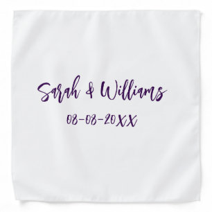 Wedding couple. Name date purple simple minimal mo Bandana