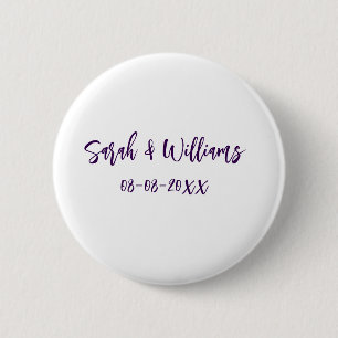 Wedding couple. Name date purple simple minimal mo Button