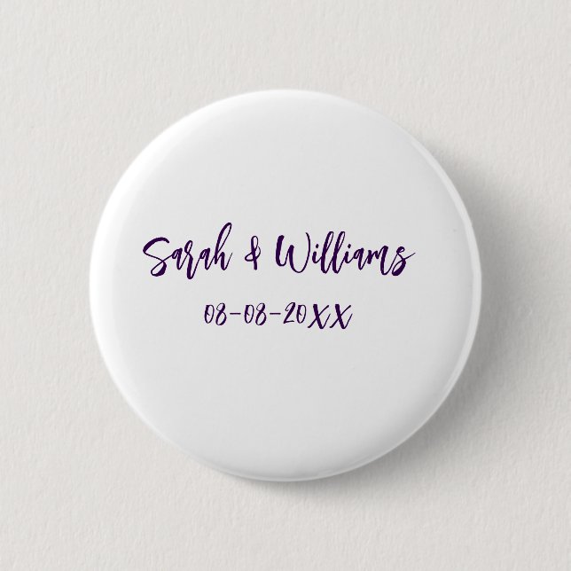Wedding couple. Name date purple simple minimal mo Button (Front)