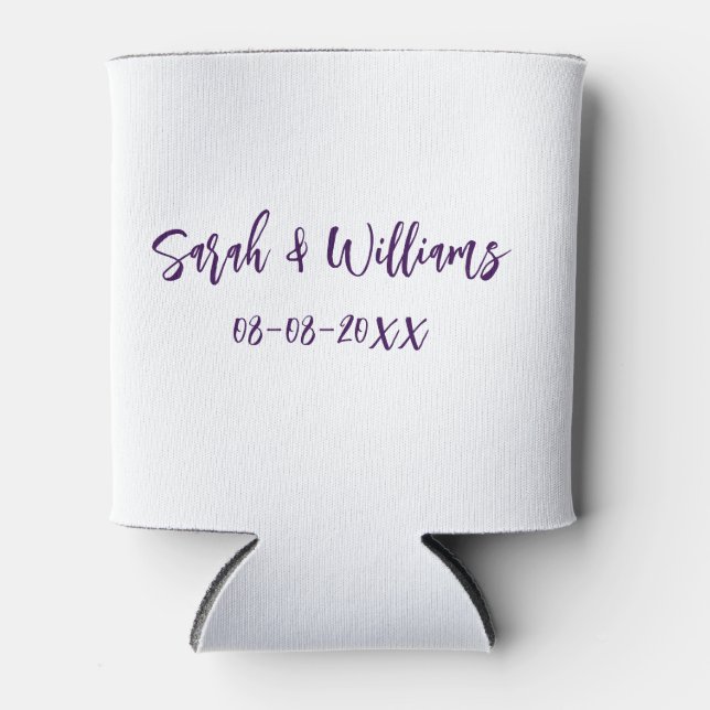 Wedding couple. Name date purple simple minimal mo Can Cooler (Front)