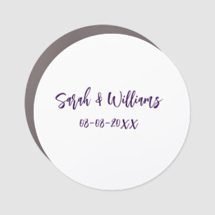 Wedding couple. Name date purple simple minimal mo Car Magnet