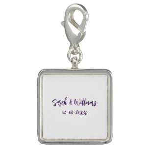 Wedding couple. Name date purple simple minimal mo Charm