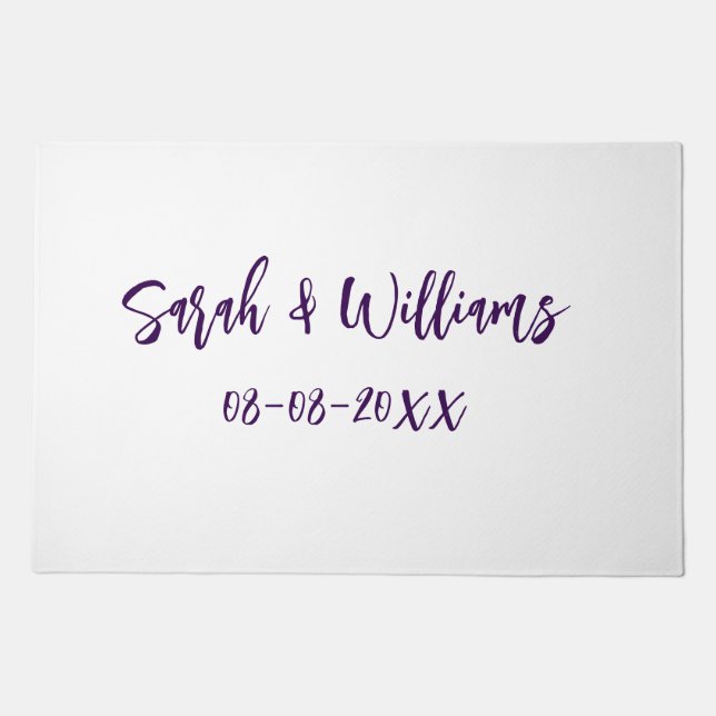 Wedding couple. Name date purple simple minimal mo Doormat (Front)