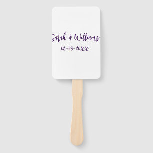 Wedding couple. Name date purple simple minimal mo Hand Fan