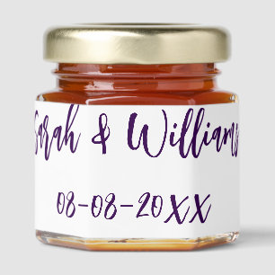 Wedding couple. Name date purple simple minimal mo Honey Jar Favors