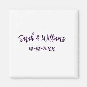 Wedding couple. Name date purple simple minimal mo Magnet
