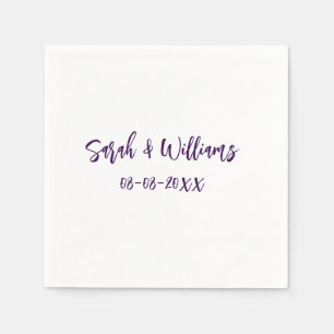 Wedding couple. Name date purple simple minimal mo Napkins